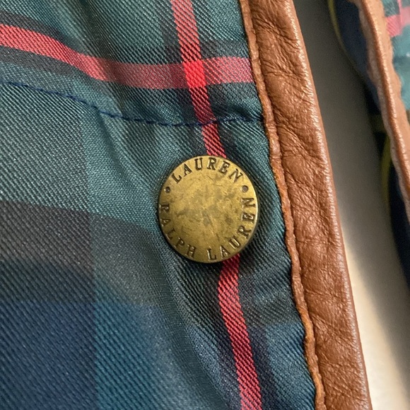 Ralph Lauren vintage Y2K leather piping Blue and Green Quilted Vest - Picture 7 of 13